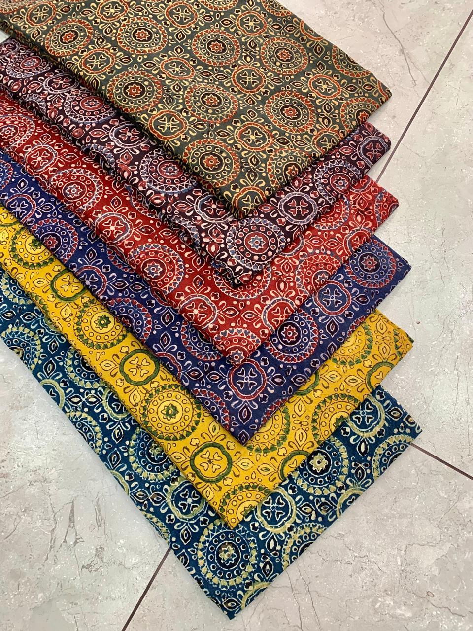 Ajrakh pure cotton handblock printed fabric with multicolour checkered handblock design
